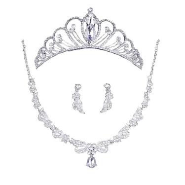 Imagem de Sither Conjunto de brincos de colar de coroa de strass para casamento Tiara de cristal Acessório de cabelo Conjunto de joias para concurso de casamento baile princesa rainha tema festa para presente
