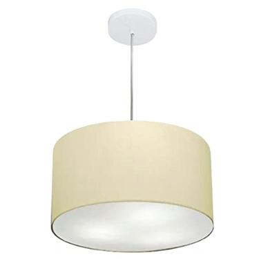 Imagem de Lustre Pendente Cilíndrico Cúpula Tecido 40x25 cm, Vivare Iluminação, Pendente4099 LA, Algodão Cru, Médio