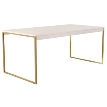 Imagem de Mesa Industrial Retangular 160x80 Pé Metal Cozinha Jantar (Off White/Dourado)