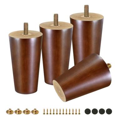 Imagem de FoDau770 Pernas de móveis de madeira de borracha marrom 10 cm, pés de madeira afunilados retos de meados do século conjunto de 4, pés de móveis UNC de 5/40.6 cm para armário, sofá, cômoda, cadeira