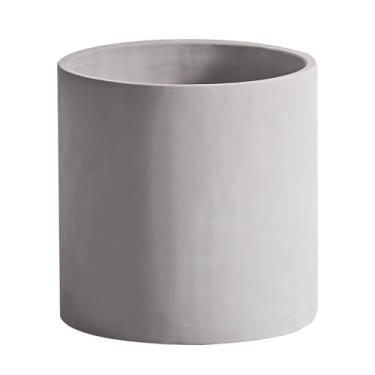 Imagem de SANDYBAYTAS Vaso de 28 cm para plantas, vaso de cimento grande com orifício de drenagem, vasos de flores de concreto modernos de meados do século para decoração de casa, escritório e exterior (cinza)