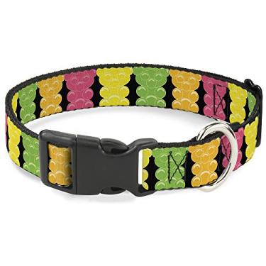 Imagem de Buckle-Down Coleira com clipe de plástico – desenho de ursos gummy preto/vermelho/amarelo/verde – 3,8 cm de largura – serve para pescoço de 40,6 a 58,4 cm – Médio