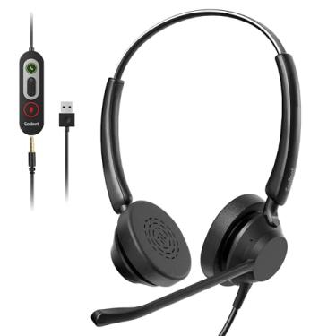 Imagem de Easilent Fone de ouvido com fio com microfone, fone de ouvido UC ultraleve para PC, preto