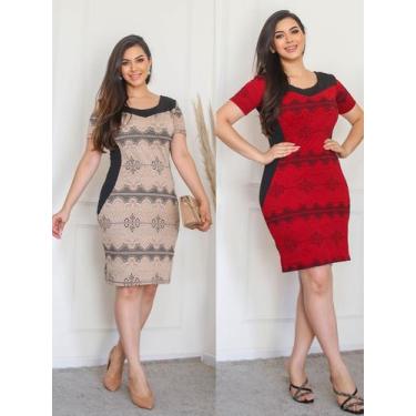 Imagem de Kit 2 Vestidos Femininos Tubinho Midi Roupas Evangélicas Social Execut