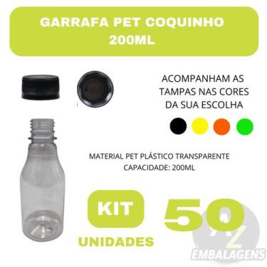 Imagem de Garrafa Coquinho 200ml Transparente Cristal com Tampa Colorida - Kit c