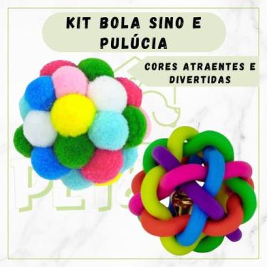 Imagem de Kit Bolinha Sino com Guizo e Bolinha Pelúcia com Sino para Gatos Calop