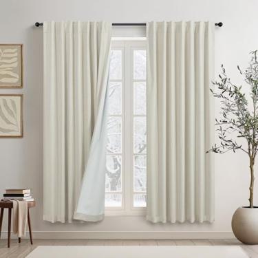 Imagem de Cortinas de serapilheira neutra para sala de estar 152 cm de comprimento, bege para portas de armário abertas, painéis deslizantes, cortina blackout total de linho para quarto, cortinas virais