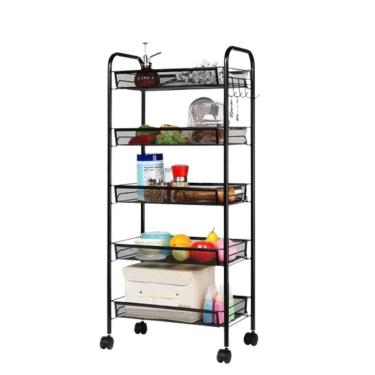 Imagem de Carrinho Organizador Fruteira Aço Inox Multiuso 5 Prateleiras com Rodinhas 44X26X85cm