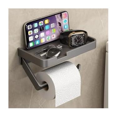 Imagem de Suporte Porta Papel Higienico Preto e Suporte para Celular Com Adesivo(ES-02)