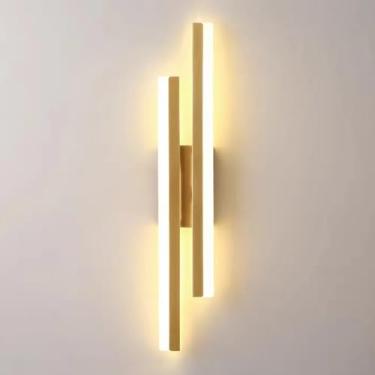 Imagem de Luminária de parede linear dourada, luminária de parede longa de tira de metal, luminárias de parede LED modernas, luminárias de parede de cabeceira ultrafinas, luminária de parede com ilumi