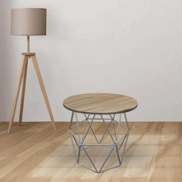 Imagem de Mesa de Centro Industrial Lizie Aramado Ferro Cinza Tampo mdf Redondo Castanho - Ahazzo Móveis