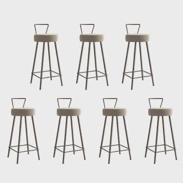 Imagem de Kit 07 Banqueta Alta Com Encosto Tais Eiffel Cozinha Bar Bistrô Ferro Marrom Sintético Bege - Ahz Móveis