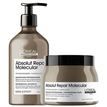 Imagem de Kit L'Oréal Professionnel Absolut Repair Molecular Shampoo 500ml + Máscara 500g