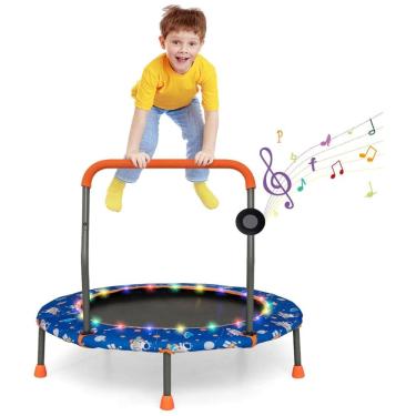 Imagem de Cama Elástica Infantil com Luzes LED, Caixa Bluetooth e Alça Removível, Capa Inclusa, Goplus