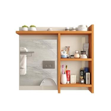 Imagem de Espelheira de Banheiro Organizador Armarinho com Prateleiras Nicho(OFF WHITE/NATURE)