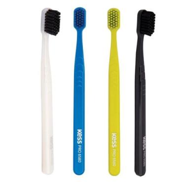 Imagem de 4 Escova Dentais Extra Macias Coloridas+ Preta e Branca Kess