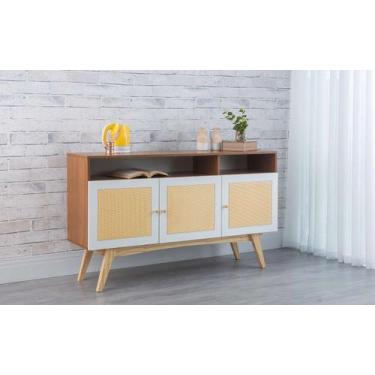 Imagem de Balcão Buffet Para Sala De Jantar Mdf Freijó Pés Taeda 3 Portas Com Ni