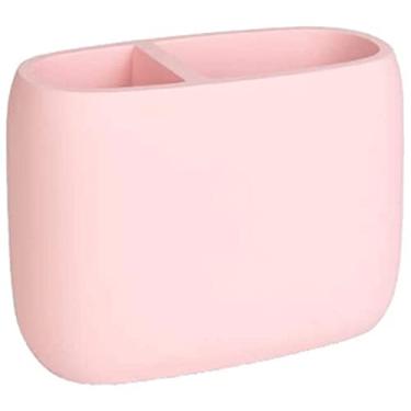 Imagem de Porta-lápis de mesa de resina, suporte de pincel de maquiagem para armazenamento de divisão, suporte de lápis durável multifuncional para escritório, sala de aula, casa, papelaria (rosa)