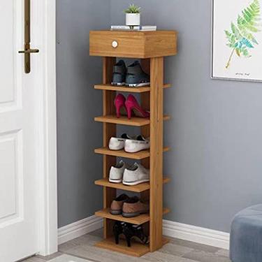Imagem de 5JJJLOOOPP Sapateira para sapateira, armário de sapato, com sapateira permanente livre de gaveta, espaço de armazenamento vertical prateleira estreita porta de canto de entrada quarto (cor: /marrom