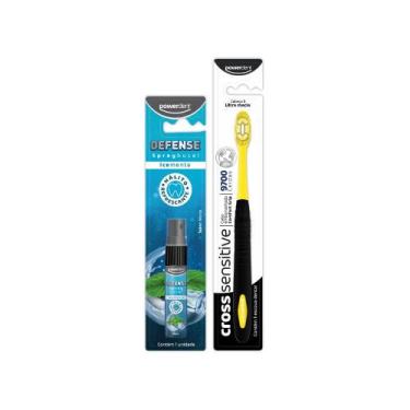 Imagem de Kit Spray Bucal Ice Menta + Escova de Dente Cross - PowerDent, Amarelo