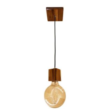 Imagem de Pendente Teto Madeira Teca Maciça Soquete e27 Decoração - SantiLuX Rús