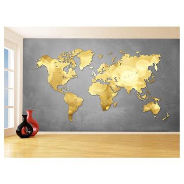 Imagem de Papel De Parede 3D Mapa Mundi Concreto Dourado 3,5M Nmu59