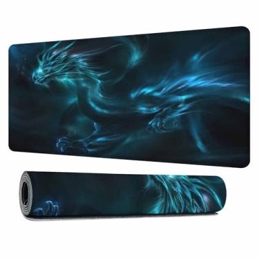 Imagem de Y YIHANGBEST Mouse pad para jogos azul dragão mítico criatura temática fantasia grande mesa completa mousepad para computador, casa, escritório 35,4 x 15,17 cm