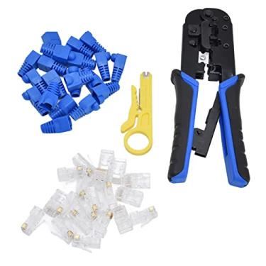 Imagem de Mavaol Kit de ferramentas de crimpagem RJ45, 20 conectores RJ, decapador de fios, design ergonômico, mecanismo de travamento automático, para montagem de cabos Ethernet DIY e profissional