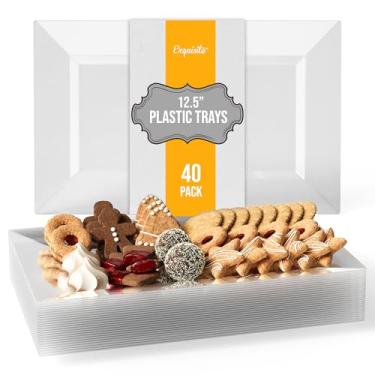 Imagem de Exquisite Bandejas de servir de plástico transparente para festa - Conjunto de 40 travessas de servir de 30 cm, bandejas de plástico transparente, bandejas de comida, bandeja descartável de festa para