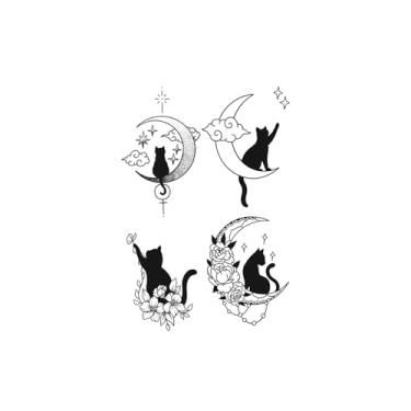 Imagem de Tatuagens temporárias, Flor de gato lunar, Tatuagens de gato, Aparência de tatuagem real, Resistência, Dura de 1 a 2 semanas, Resistente à água,18 x 11 cm