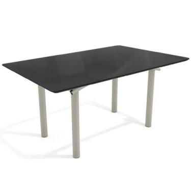 Imagem de Mesa de Sala Jantar Elba Tampo Madeirado c/ Vidro 160cm Niquel/Preto -