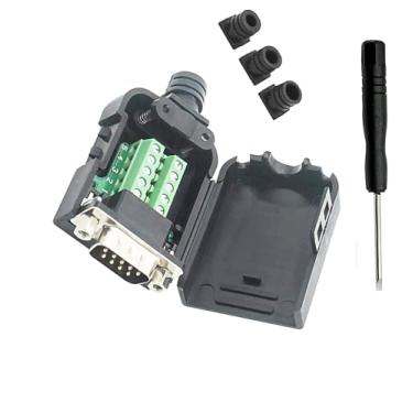 Imagem de FENGHAISHUN DB9 Adaptador serial macho breakout para fiação terminal sem solda RS232 D-SUB conector serial macho 9 pinos porta breakout board case porca núcleo de borracha preta com chave de fenda