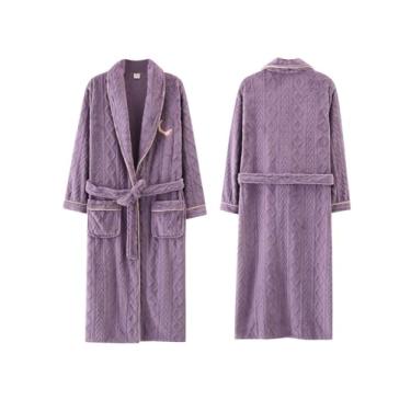 Imagem de LVTFCO Pijama feminino de veludo coral de inverno gola V quente flanela roupa de casa roupão longo engrossado, roxo-GG