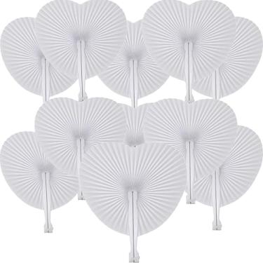 Imagem de Bestage 60 peças de leques de mão de papel dobráveis de coração branco, ventiladores de mão dobráveis decorativos de casamento chinês e japonês a granel para convidados nupciais lembrancinhas de festa