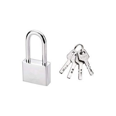 Imagem de LUOXINMAO Cadeado, cadeado de aço sólido Magnum, cadeado de segurança longo de metal prateado de 40 mm de largura com 4 chaves