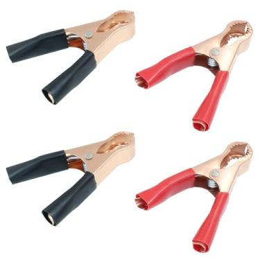Imagem de Bonsicoky Pacote com 4 clipes jacaré isolados 50A - grampos de bateria com mola de metal para aplicações automotivas e elétricas - preto e vermelho