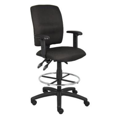 Imagem de Boss Office Products Banqueta de rascunho de tecido multifuncional com braços ajustáveis em preto