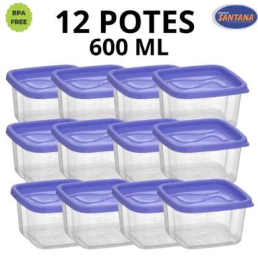 Imagem de Conjunto Com 12 Potes Quadrado Graduados BPA Free 600 ml - Plásticos S