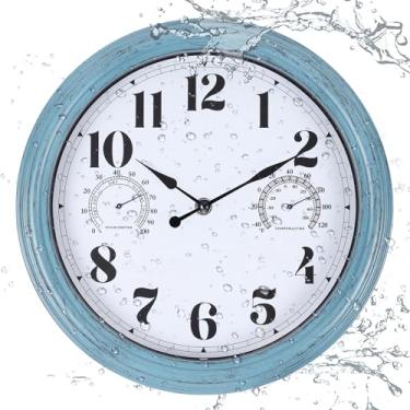 Imagem de Vigorwise Relógio de parede externo de 30,5 cm, relógio de plástico impermeável ao ar livre com temperatura e umidade, relógios de parede resistentes à água para pátio e jardim, verde