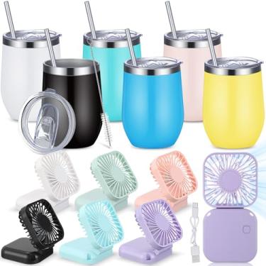 Imagem de Geiserailie Presentes de lembrancinhas de festa na piscina incluem 6 copos de aço inoxidável com tampa e 6 leques pessoais de colar, caneca de café isolada, mini ventilador portátil para piscina ao ar