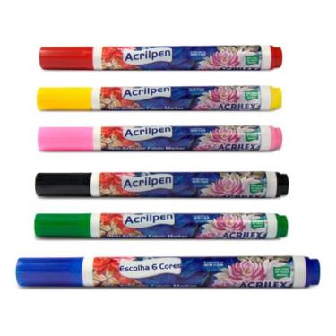 Imagem de Kit com 6 Canetas Para Tecido Acrilex Acrilpen – Pintura Permanente e Personalização Perfeita Para Artistas, Artesãos, Professores, Profissionais De Customização E Entusiastas Do Faça Você Mesmo