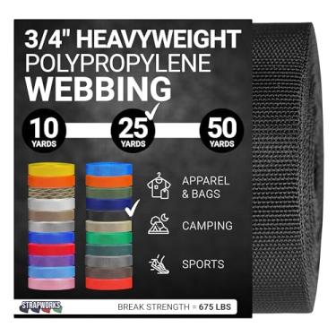 Imagem de Strapworks Correia de polipropileno pesada – cintas de poliéster resistentes para reparo de equipamentos DIY ao ar livre, 1,9 cm x 2,8 m, preta