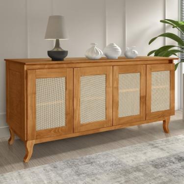 Imagem de Buffet Aparador Madeira E Tela De Rathan Sintética 4 Portas Deltran Atraente Móveis Imbuia