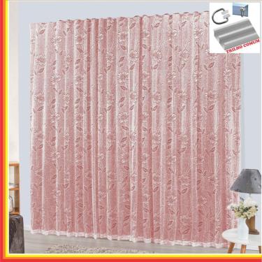 Imagem de Cortina Charme Em Renda Com Voal 4,00 X 2,50 Para Trilho Comum - Vermelha