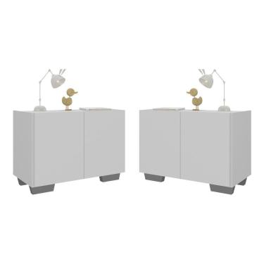 Imagem de Kit 2 Mesas De Cabeceira 2 Portas E Pés Mp4139 Branco cinza Branco cinza