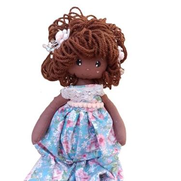 Imagem de Boneca de Pano Artesanal Decorativa ou Brinquedo Macacão e Flores, 43cm