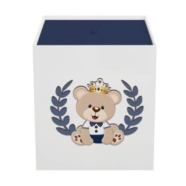 Imagem de Lixeira Kit Higiene MDF com Tampa Bebê Urso Coroa Menino - Neném na Nu