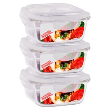 Imagem de Kit 3 Potes 800ml de Vidro Marmita Tampa Hermetico Não Vaza - QUALITY 