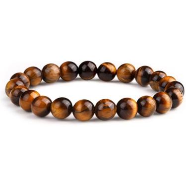 Imagem de HAAMIIQII Pulseira elástica elástica com contas de pedra do sol de olho de tigre natural de 10 mm e 12 mm, energia de cura de chacra, unissex, para homens e mulheres (19,5 cm), 12mm, Olho de tigre