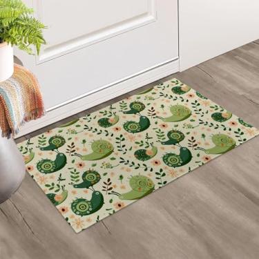 Imagem de dhakalrlde Tapete de porta interior de caracol fofo, 43 x 75 cm, tapete antiderrapante com folhas e flores para escritório, varanda, cozinha, quarto, entrada interna, tapete de tecido não tecido